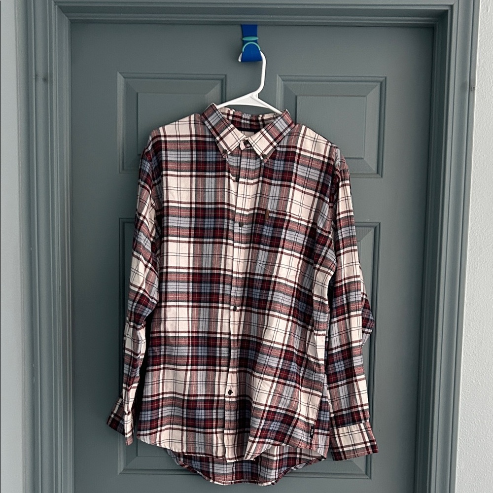 Izod Red and White Plaid Casual Shirt